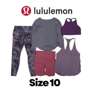 5 piece Lululemon Bundle Size 10 A mix of purple and rose gym outfit